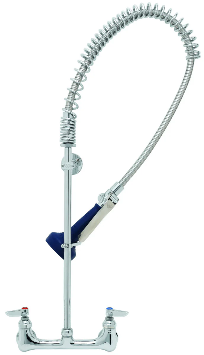 T&S Brass B-0133-B08C EasyInstall Wall Mounted 33-1/4"H Pre-Rinse Faucet with Adjustable 8" Centers, Ergonomic Low Flow Spray Valve, 44" Hose, and 6" Wall Bracket - Image 2