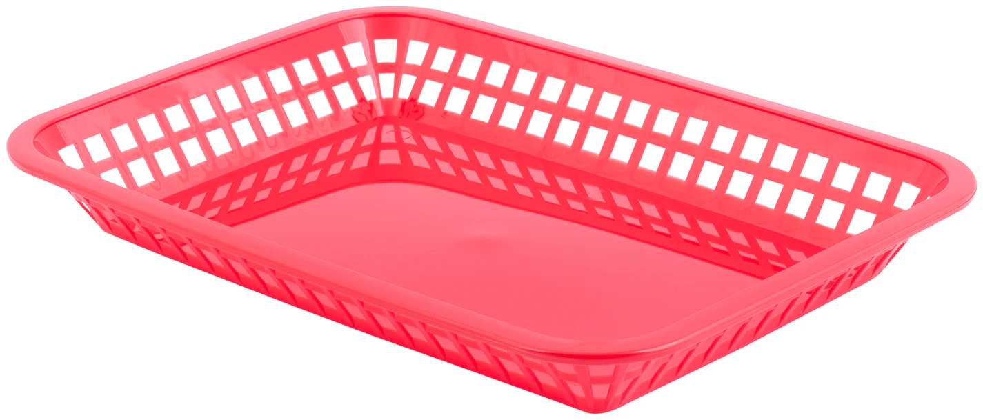 TableCraft 1079R Mas Grande Plastic Rectangular Platter Basket 11-3/4" x 8-1/2" - Red - 12/Case - Image 3