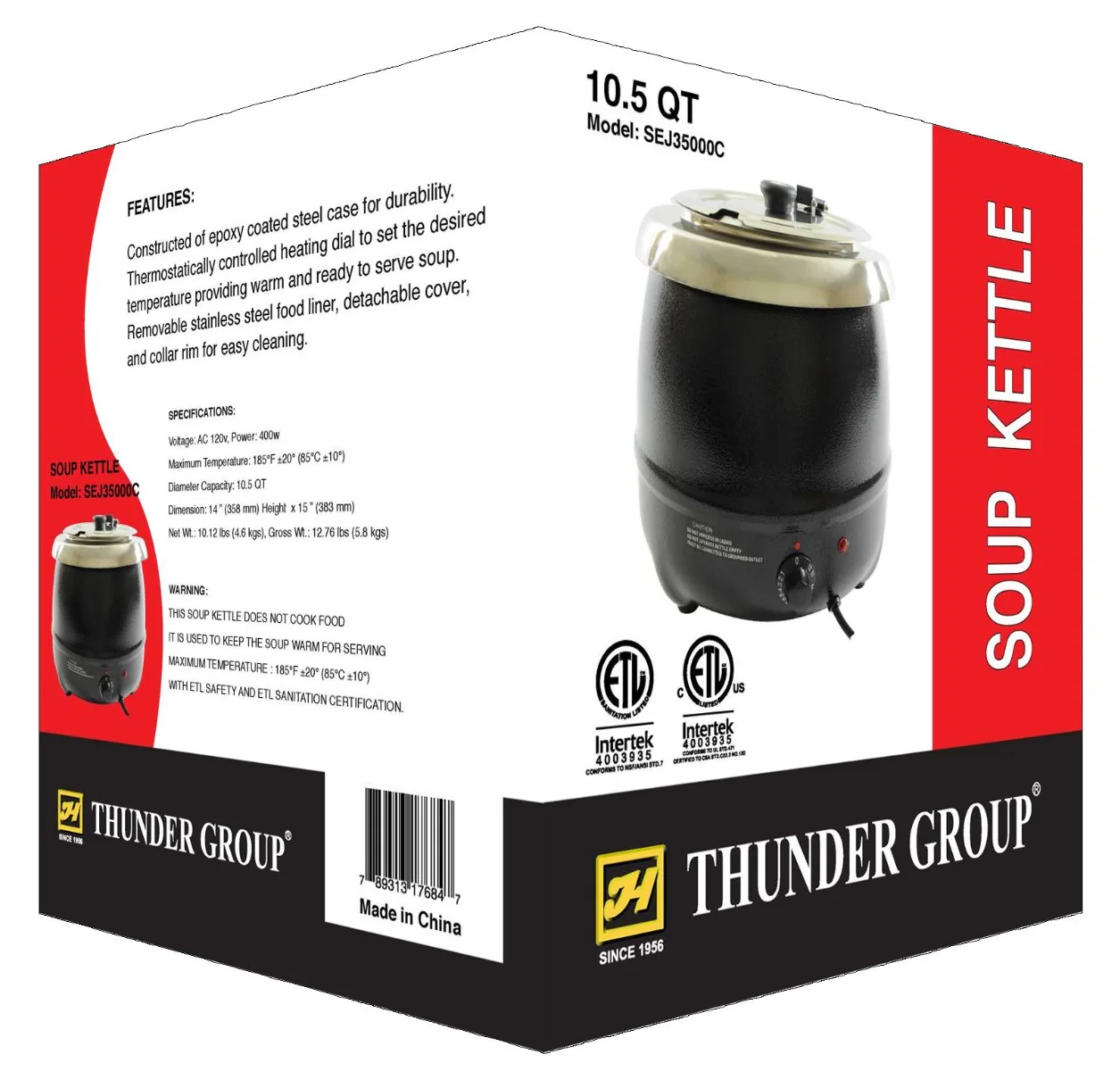 Thunder Group SEJ35000C Countertop Electric Soup Warmer with Adjustable Temperature Controls 10-1/2 qt. - 120V - Image 4