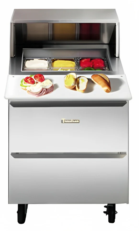 Traulsen UPT279-L 1-Section 1 Left Hinged Door Refrigerated Salad/Sandwich Prep Table with Roll-Top Lid 27" - Holds (9) 1/6 Size Pans - 7.7 cu. ft. - 115v - Image 2
