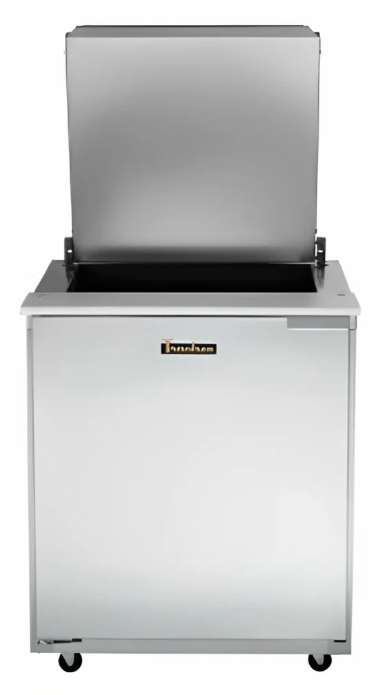 Traulsen UST276-R 1-Section Right Hinged 1 Door Refrigerated Salad/Sandwich Prep Table with Low Profile Flat Lid 27" - Holds (6) 1/6 Size Pans - 7.7 cu. ft. - 115v - Image 7