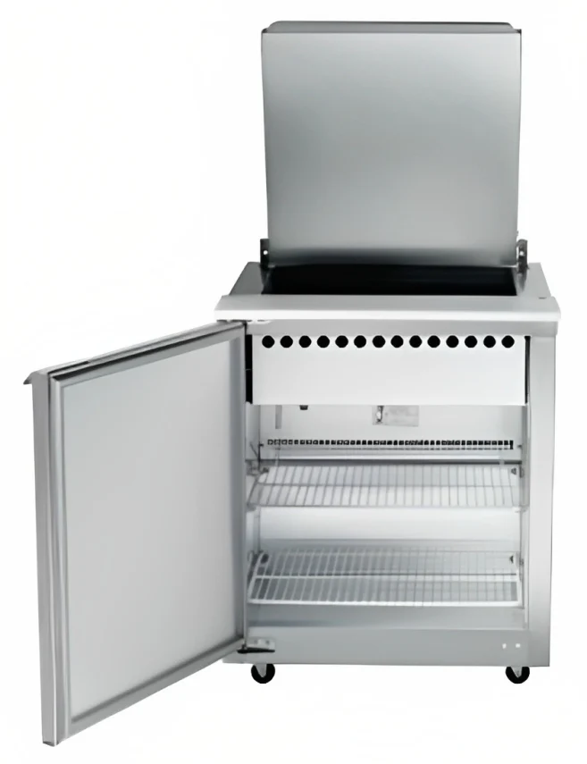 Traulsen UST2312-L 1-Section Left Hinged 1 Door Refrigerated Salad/Sandwich Prep Table with Low Profile Flat Lid 32" - Holds (12) 1/6 Size Pans - 8.8 cu. ft. - 115v - Image 7