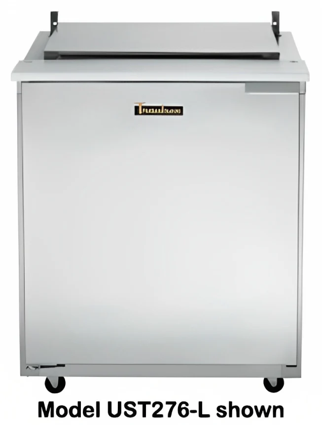 Traulsen UST238-L 1-Section Left Hinged 1 Door Refrigerated Salad/Sandwich Prep Table with Low Profile Flat Lid 32" - Holds (8) 1/6 Size Pans - 8.8 cu. ft. - 115v - Image 5