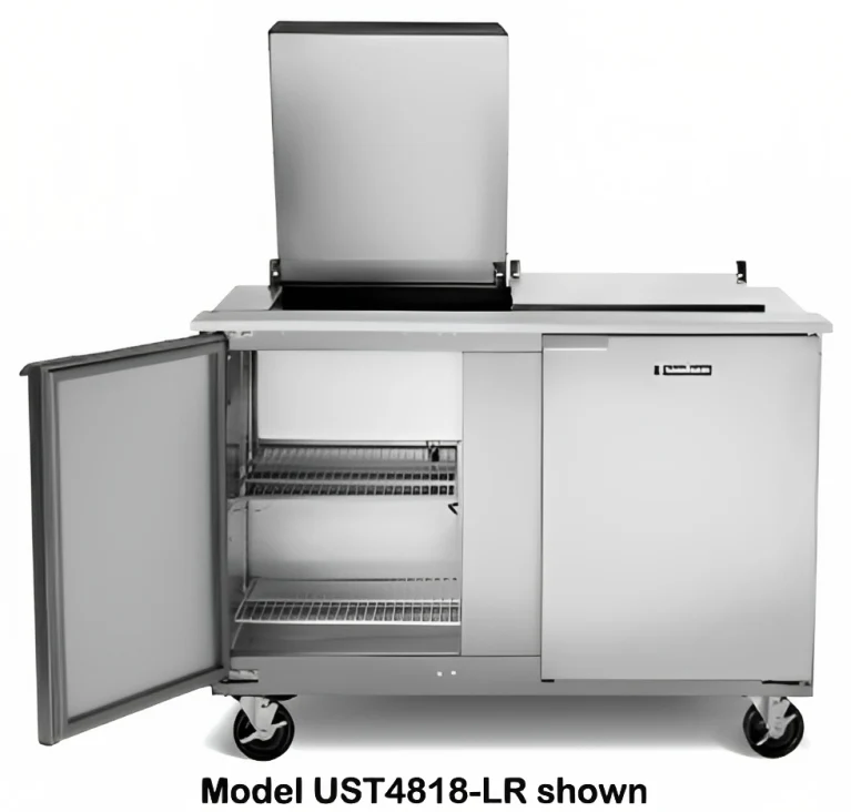Traulsen UST7212-RR-SB 2-Section Right/Right Hinged 2 Door Refrigerated Salad/Sandwich Prep Table with Low Profile Flat Lid & Stainless Steel Back 72" - Holds (12) 1/6 Size Pans - 20 cu. ft. - 115v - Image 7