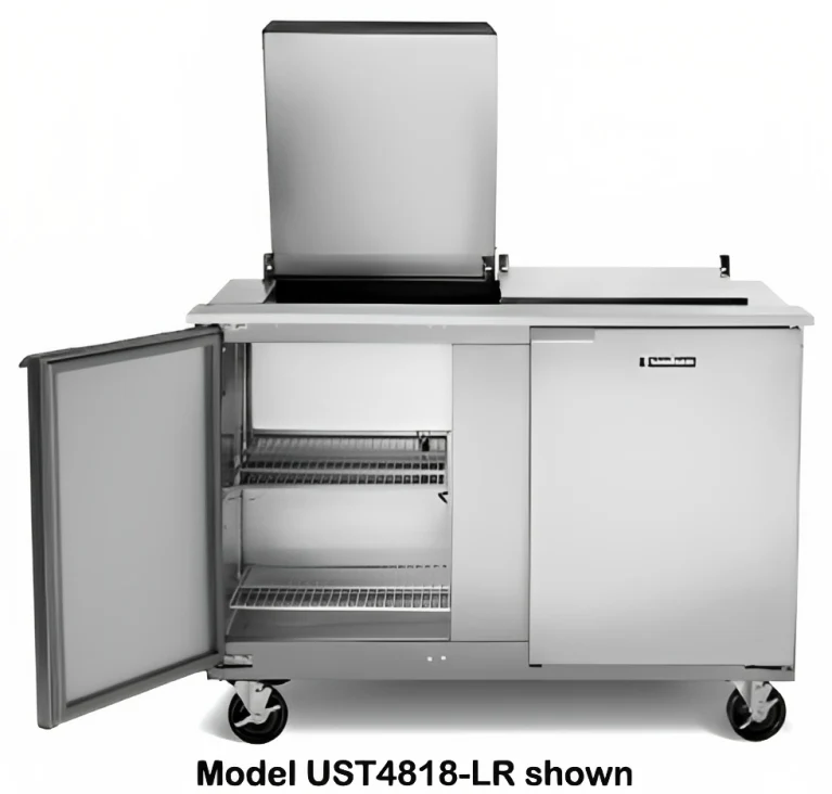 Traulsen UST7218-LL 2-Section Left/Left Hinged 2 Door Refrigerated Salad/Sandwich Prep Table with Low Profile Flat Lid 72" - Holds (18) 1/6 Size Pans - 20 cu. ft. - 115v - Image 6