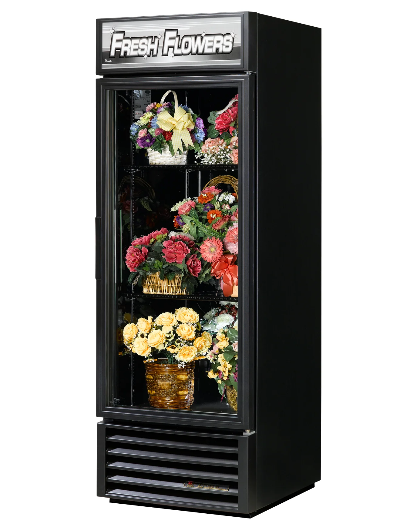 True GDM-23FC-HC~TSL01 Black 1 Glass Swing Door Floral Merchandiser Refrigerator 27" - 115v
