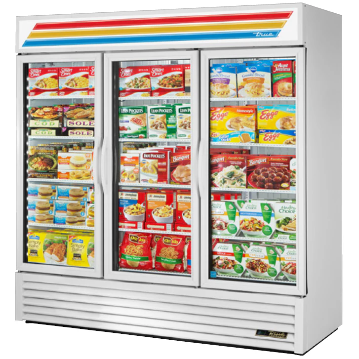 True GDM-72F-HC~TSL01 White 3 Glass Swing Door Merchandiser Freezer 78" – 72 Cu. Ft. – 115/208-230V