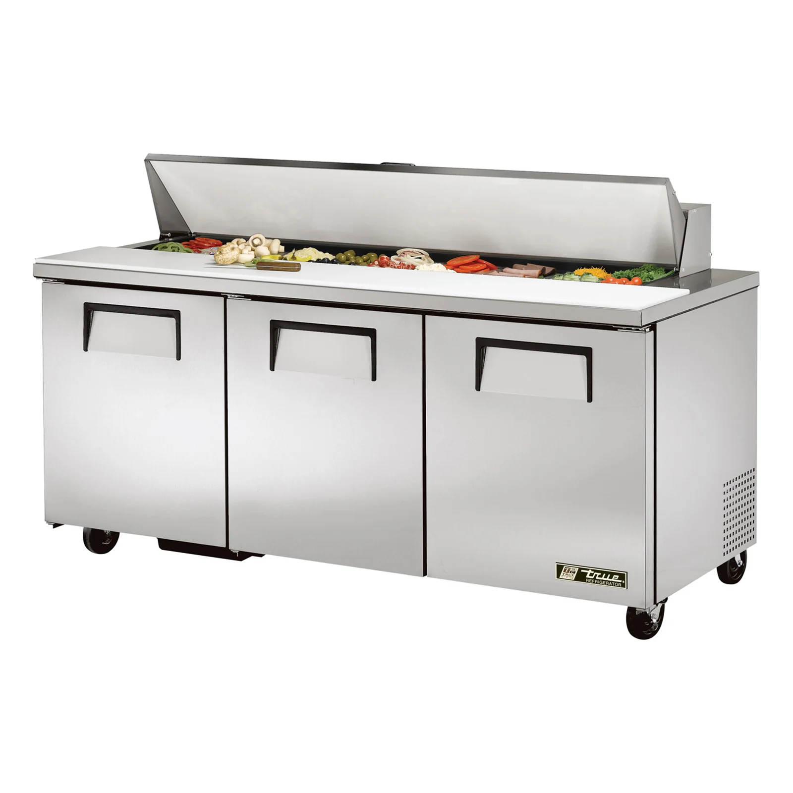 True TSSU-72-18-HC 3-Section 3 Door Refrigerated Salad/Sandwich Prep Table 72" - Holds (18) 1/6 Size Pans - 115v
