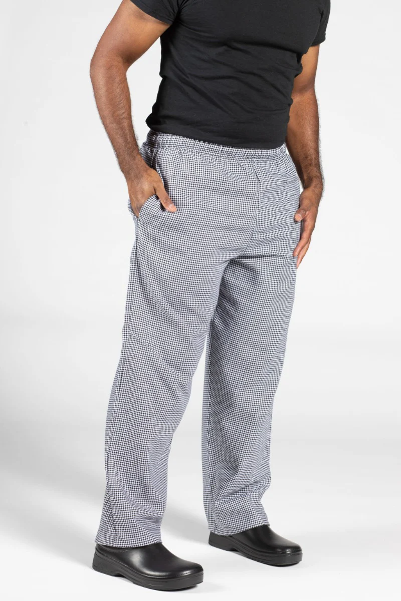Uncommon Threads 4010-4001 Unisex Chef Pants with Elastic Waistband and Drawstring -  Houndstooth / X-Small