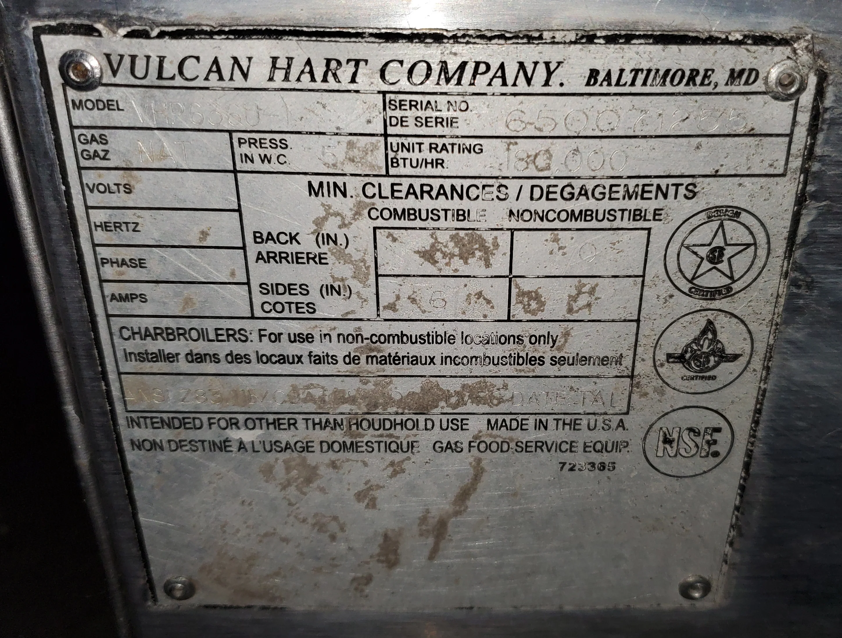 Used Vulcan VHP636U Achiever Countertop Step-Up Natural Gas Hotplate with 6 Burners 36" – 6 x 30,000 BTU - Image 9