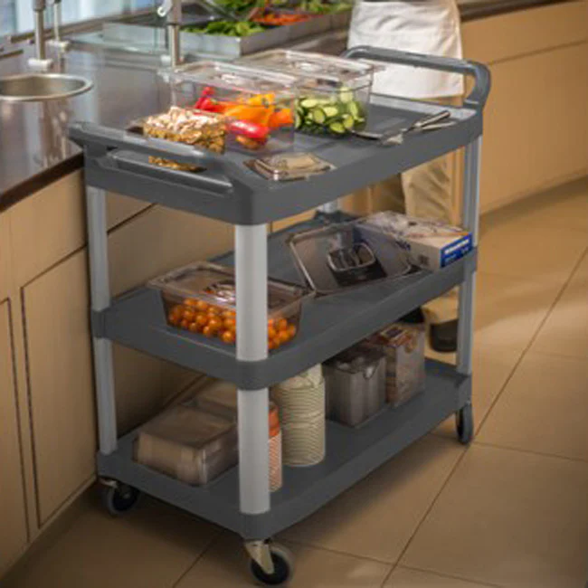 Rubbermaid FG409100BLA Xtra 3 Shelf Utility Cart / Bus Cart 40" x 20" x 37"H - Black - 300 lb. Capacity - Image 7