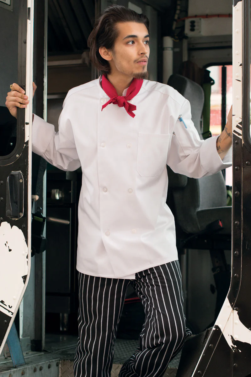Uncommon Threads 0400-2503 Unisex Long Sleeve Double-Breasted Chef Coat with Pearl Buttons - White / Medium - Image 2