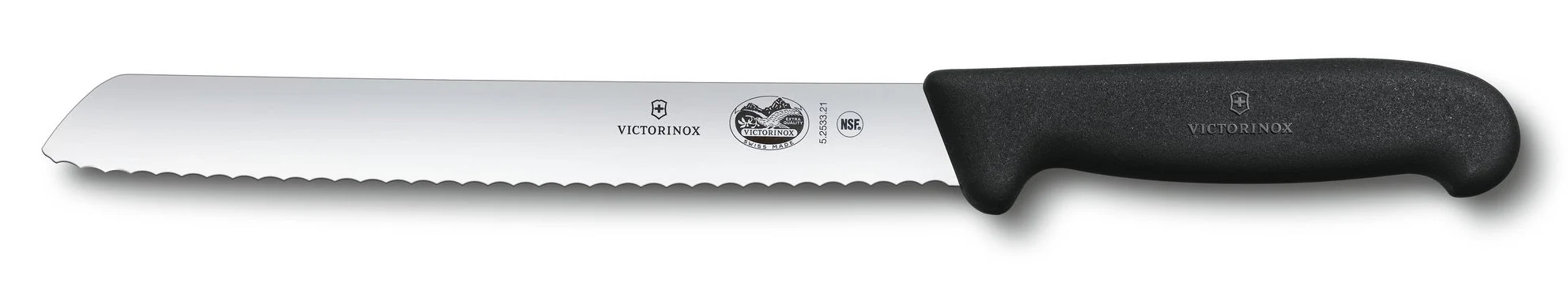 Victorinox 5.2533.21-X8 Slant Tip Serrated Edge Bread Knife with Black Fibrox Handle 8"