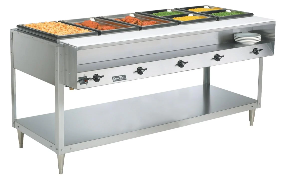 Vollrath 38119 ServeWell Electric 5-Well Hot Food Table with Plate Shelf & Cutting Board 76" - Sealed Well - 208-240v - Image 2