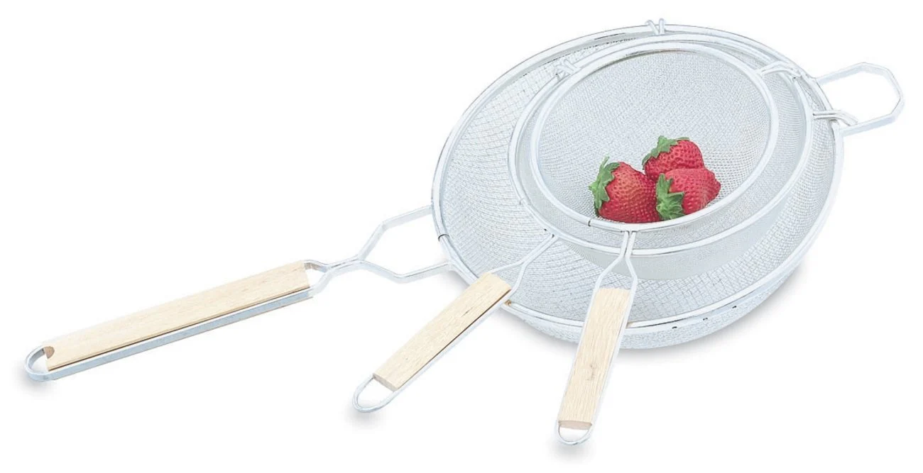 Vollrath 47190 Tinned Wire Fine Single Mesh Strainer with 10-1/4" dia. Bowl and 9" Wood Handle- 12/Case