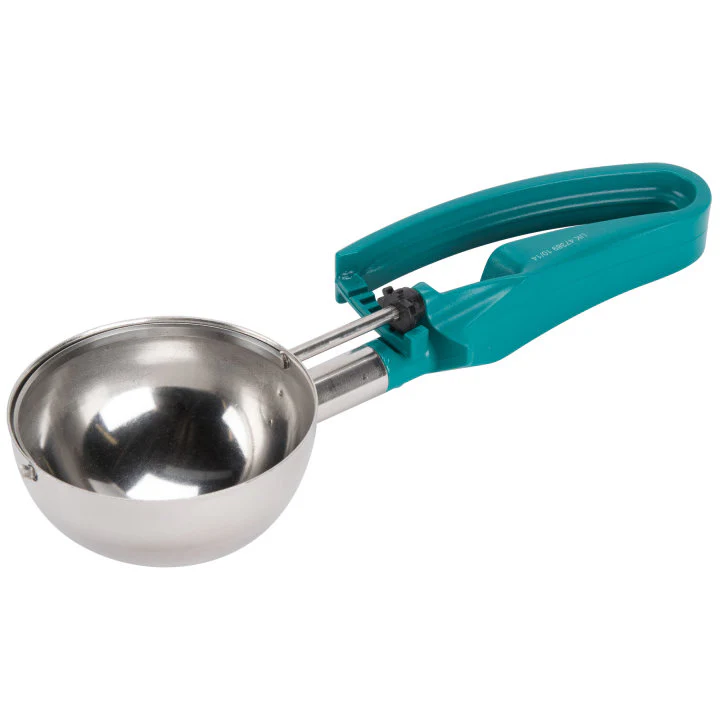 Vollrath 47389 Jacob's Pride Standard Length Disher with Teal Squeeze Handle 6 oz. - Size 5 - 12/Case - Image 2