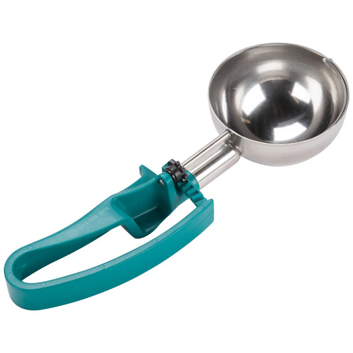 Vollrath 47389 Jacob's Pride Standard Length Disher with Teal Squeeze Handle 6 oz. - Size 5 - 12/Case - Image 4