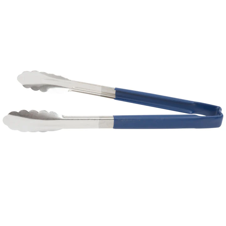 Vollrath 4781230 Jacob's Pride 1-Piece Stainless Steel Scalloped Utility Tongs with Color-Coded Kool-Touch Handle 12" - Blue - Image 4