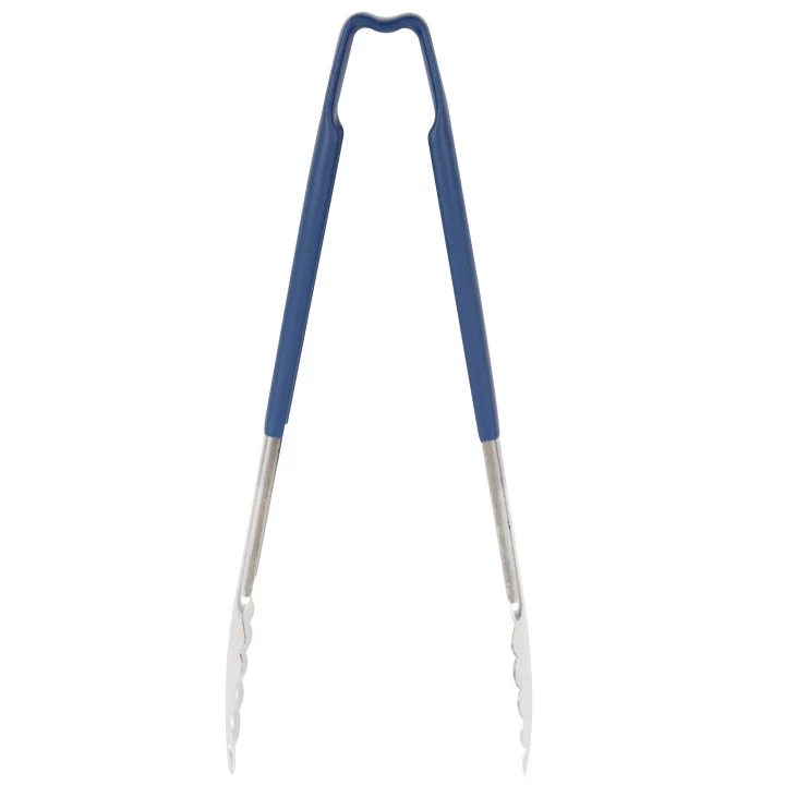 Vollrath 4781230 Jacob's Pride 1-Piece Stainless Steel Scalloped Utility Tongs with Color-Coded Kool-Touch Handle 12" - Blue - Image 5