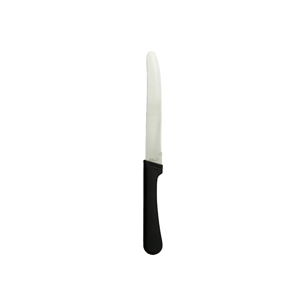 Walco WL790527 Stainless Steel Serrated Round Tip Steak Knife with Black Poly Handle 4-5/8" - 24/Box