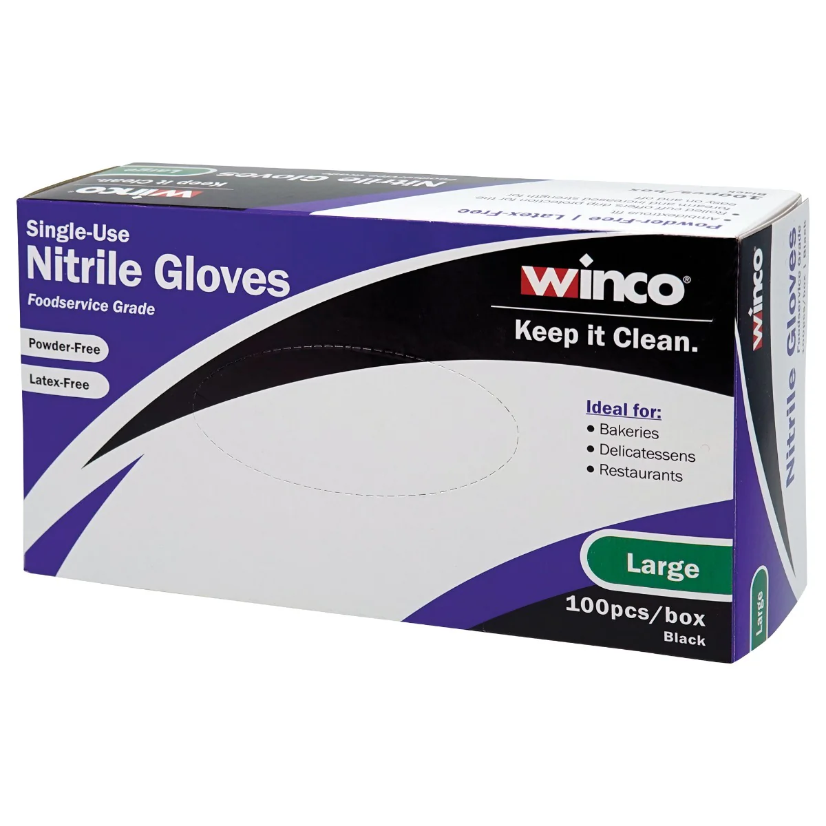 Winco GLN-LB Disposable 3 Mil Guage Powder-Free Black Nitrile Gloves - Large - 100/Box - Image 3